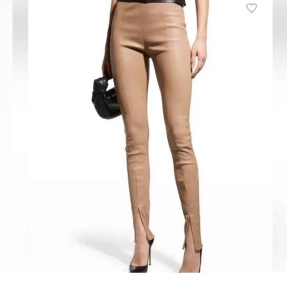 Jason Wu Beige Vegan Leather Split Hem Ankle Pants Size 25 - Picture 2 of 10
